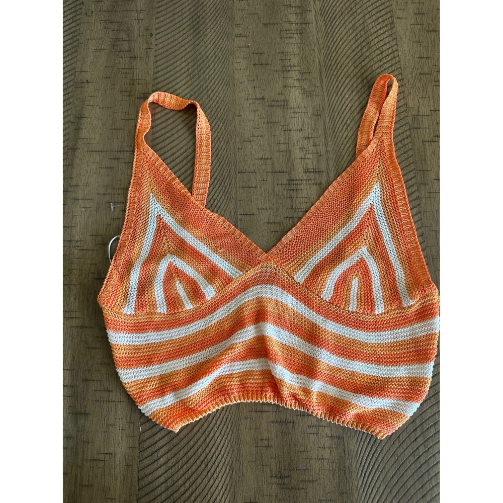 IJOAH Sunset Orange & White Knit Crop Top – Size M